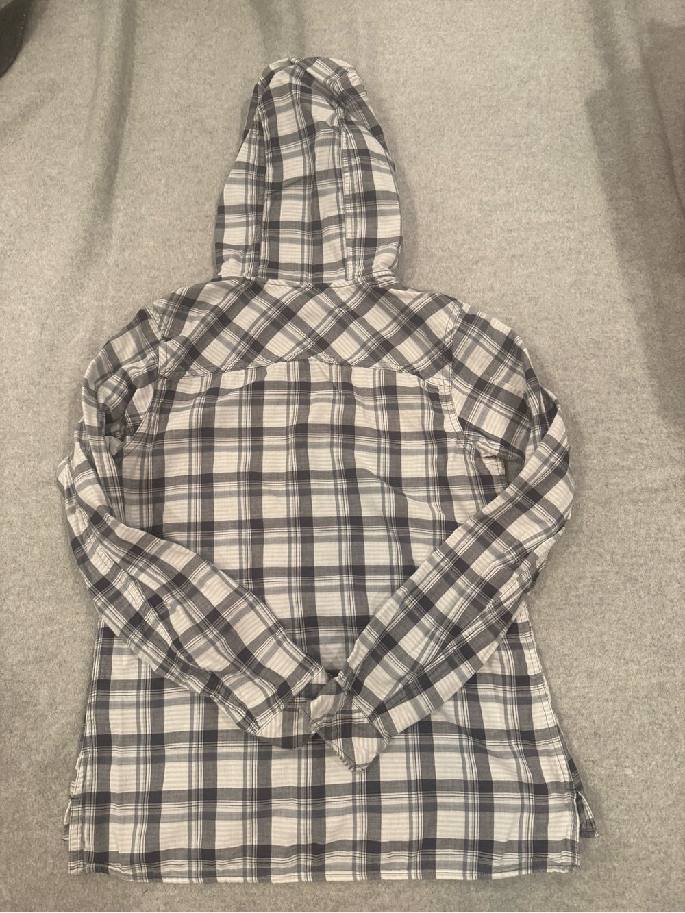 Wonens, Columbia, small-Plaid Hooded Button-Up Shirt - Gray & White - Picture 2 of 3